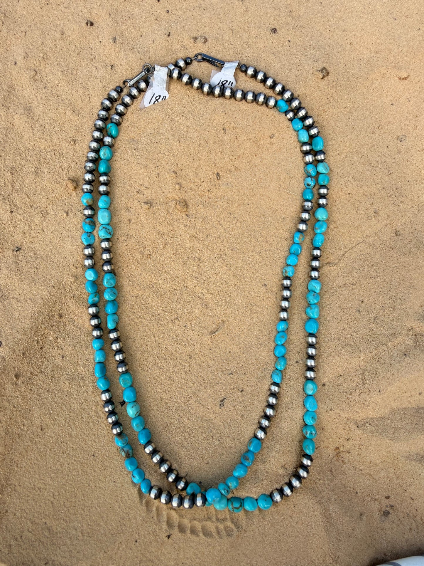 18in Turquoise and Silver Beaded Necklaces