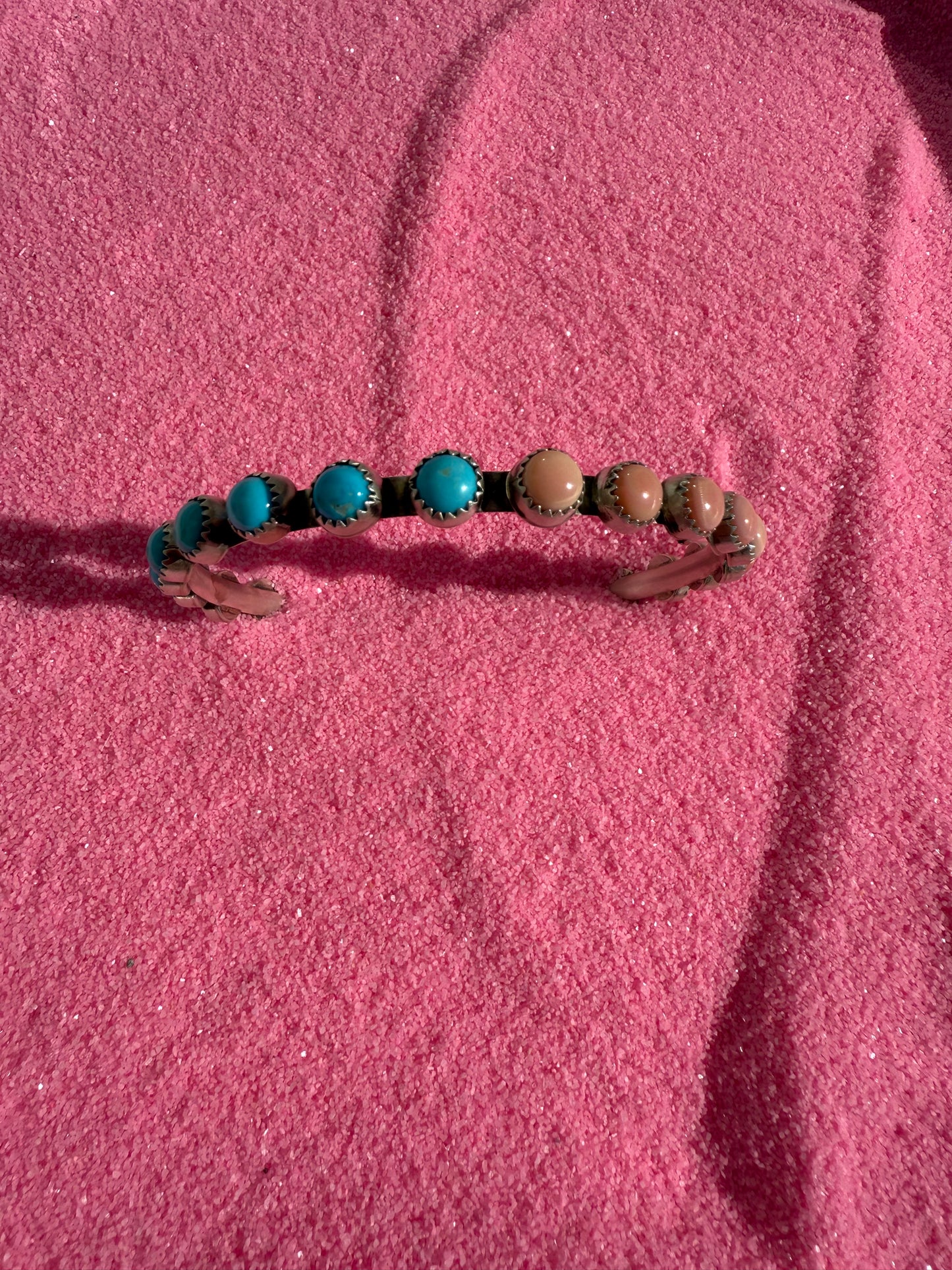 Half & half turquoise and pink conch bangle