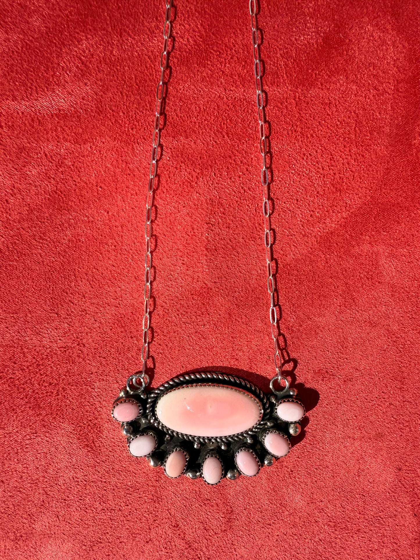 Pink Conch Cluster Bar Necklace