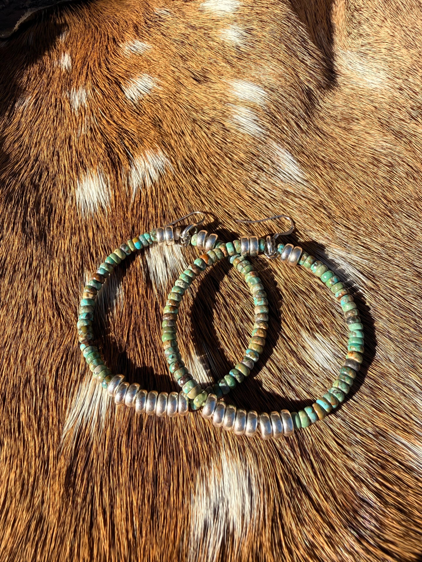 Turquoise and silver hoops