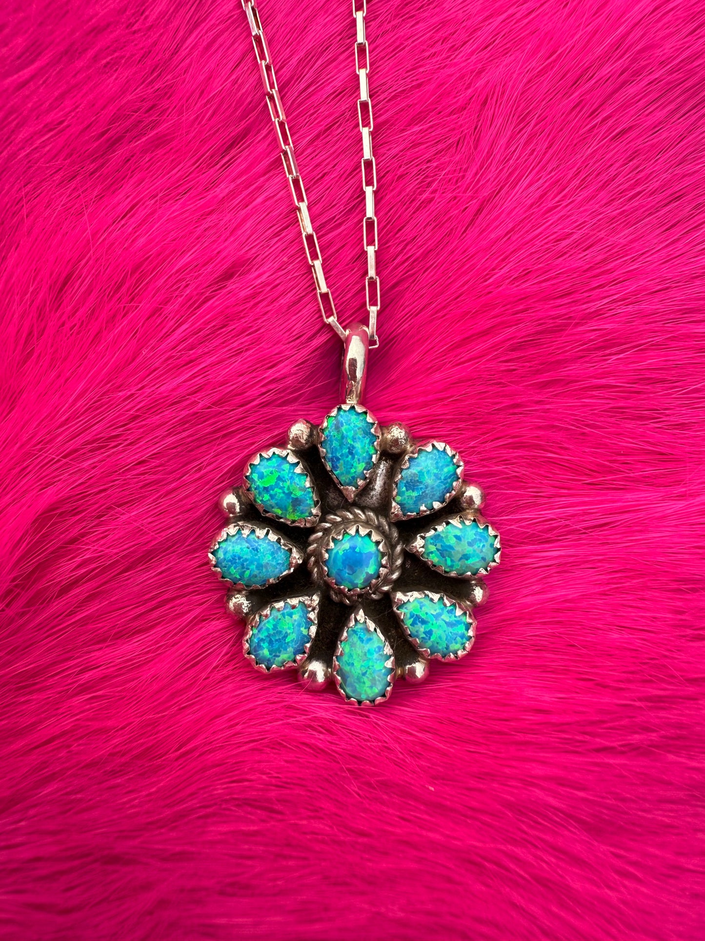 Blue opal cluster Necklace