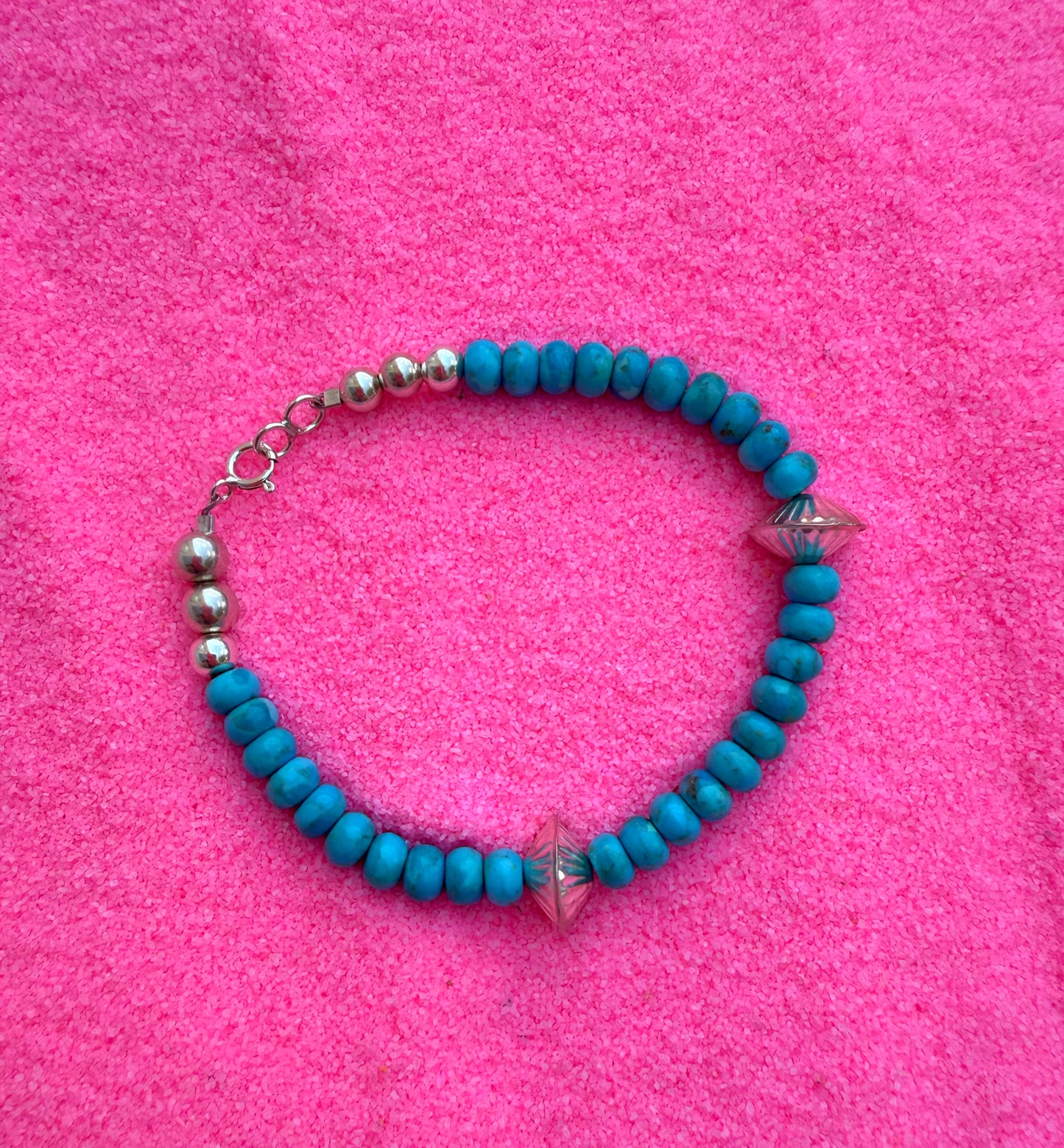 Turquoise & Silver Beaded Bracelet
