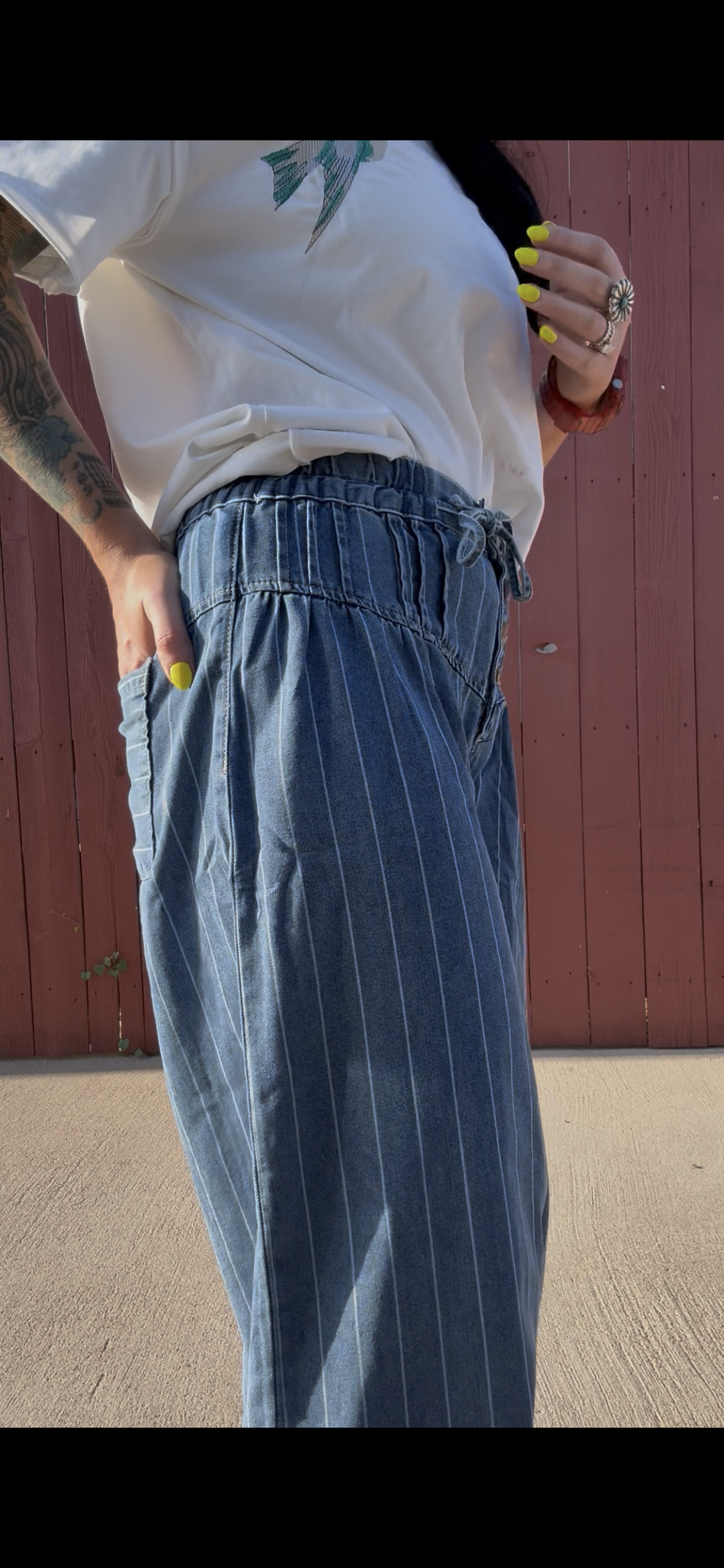 Stripy Denim Drawstring Pants