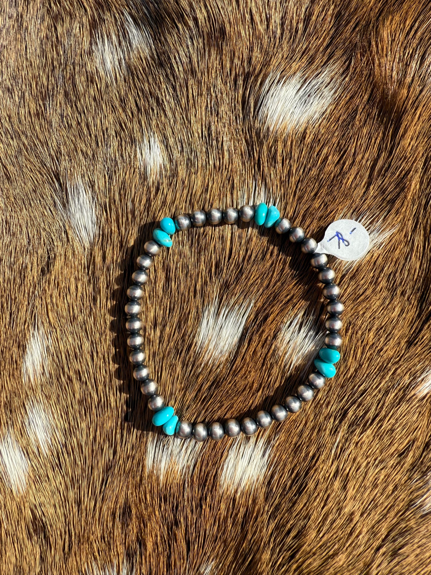3MM Silver and Turquoise Stretch Bracelet