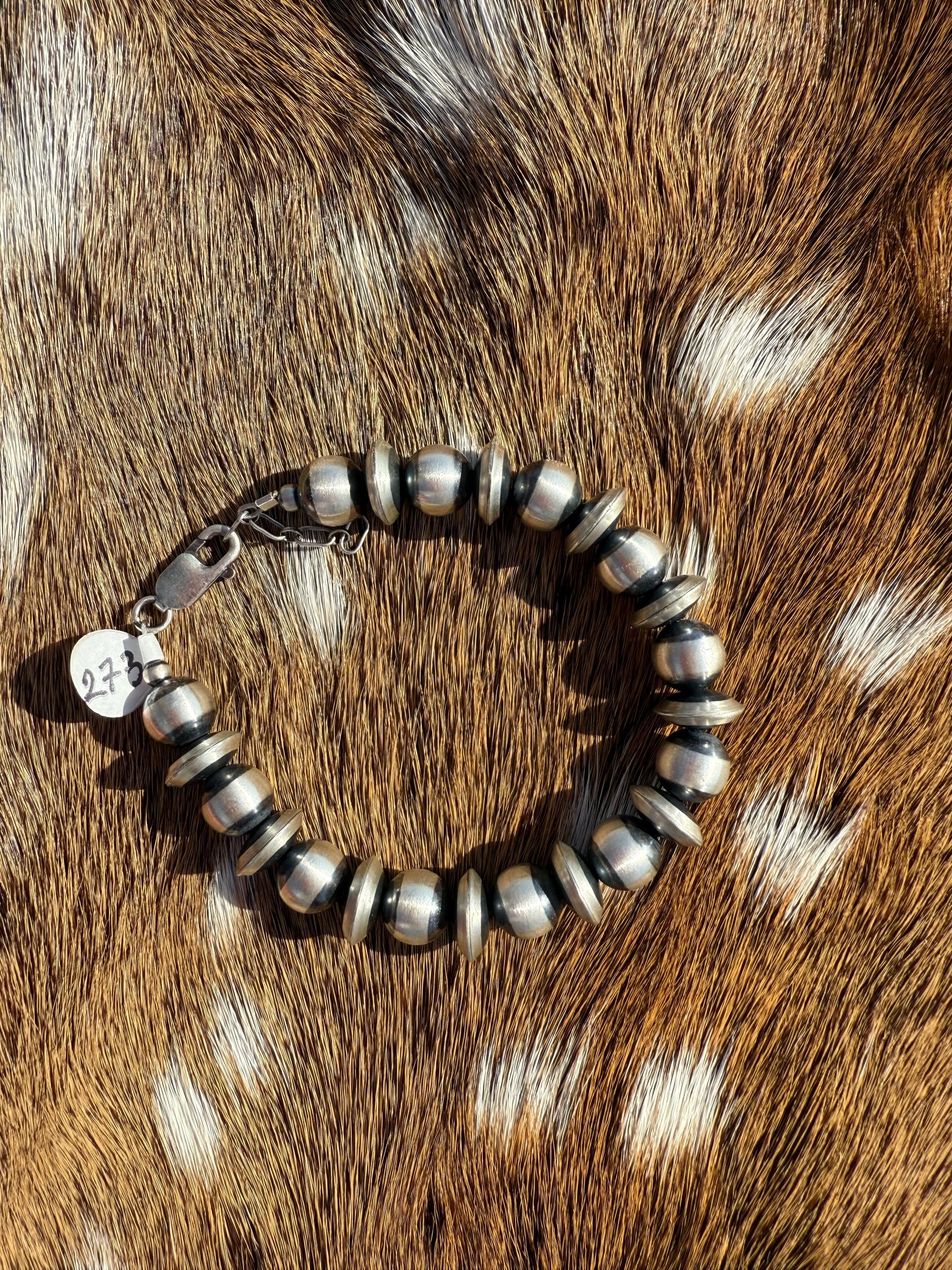Saucer & 10mm Silver Beaded bracelet