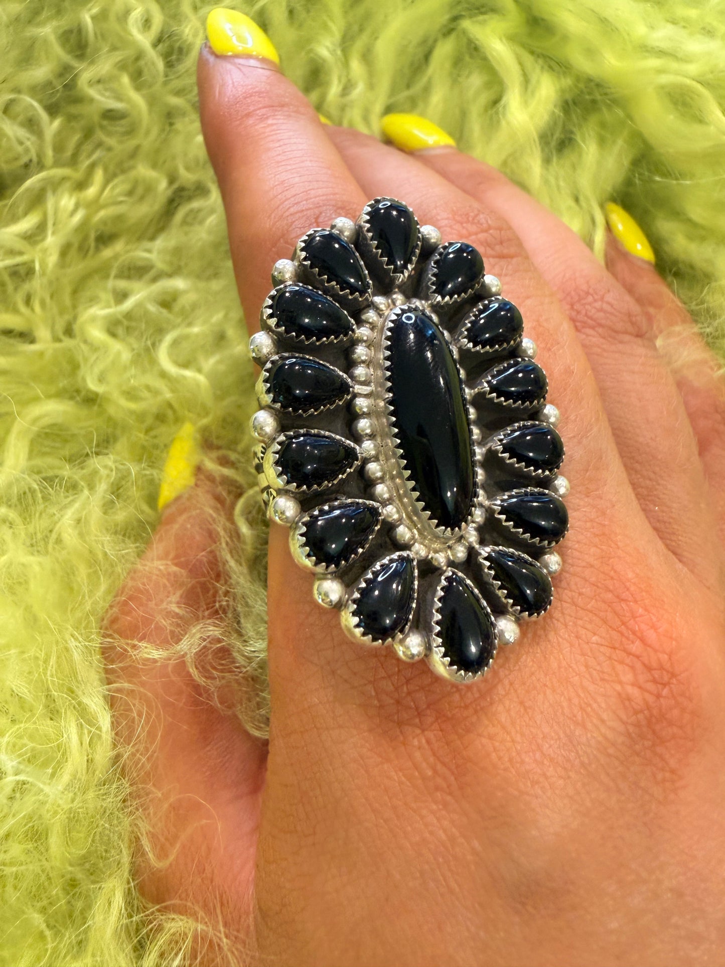 Black Onyx Adjustable Cluster Ring