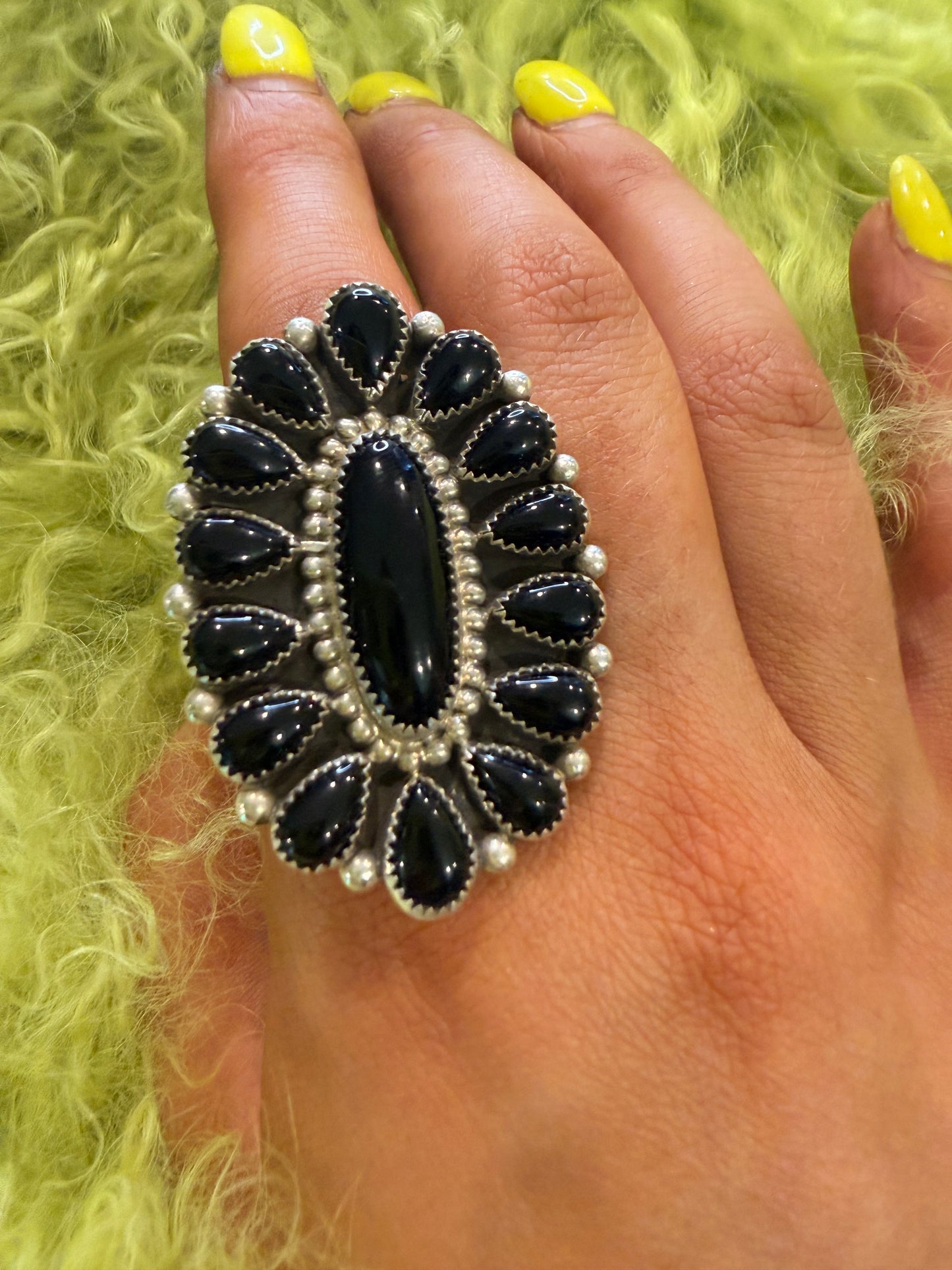 Black Onyx Adjustable Cluster Ring