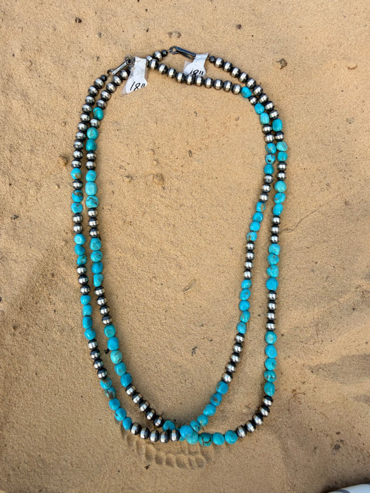 18in Turquoise and Silver Beaded Necklaces