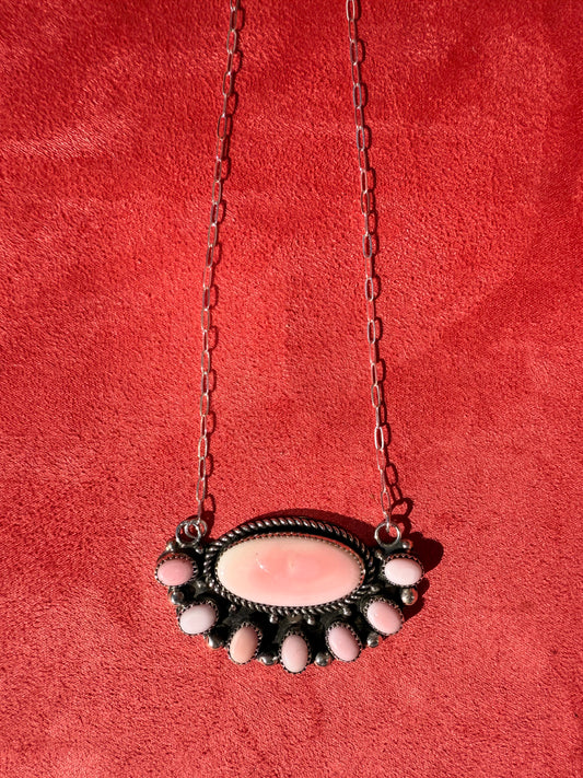 Pink Conch Cluster Bar Necklace
