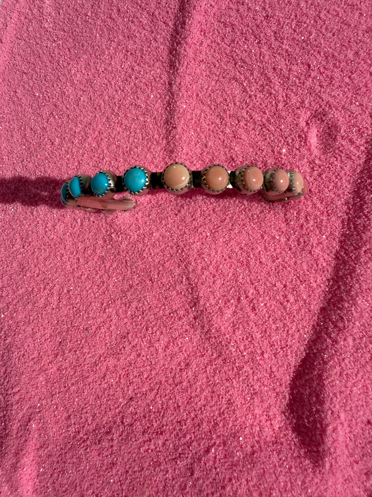 Half & half turquoise and pink conch bangle