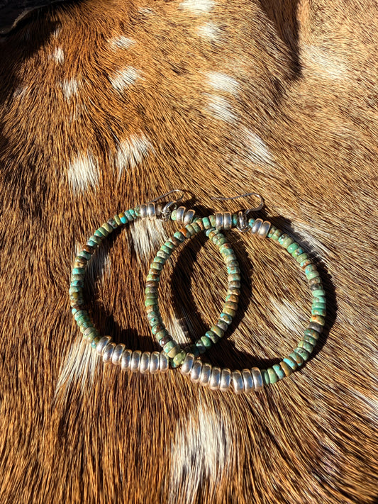 Turquoise and silver hoops