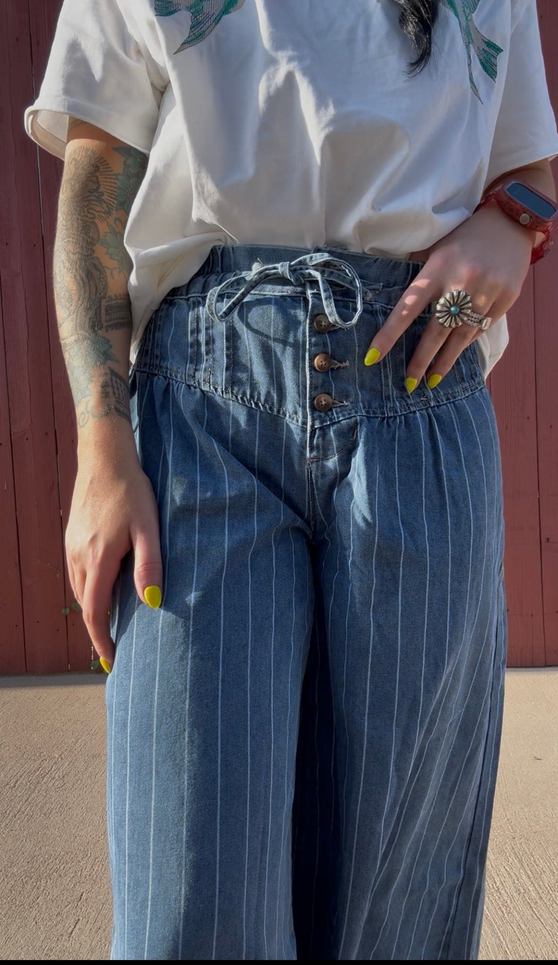 Stripy Denim Drawstring Pants