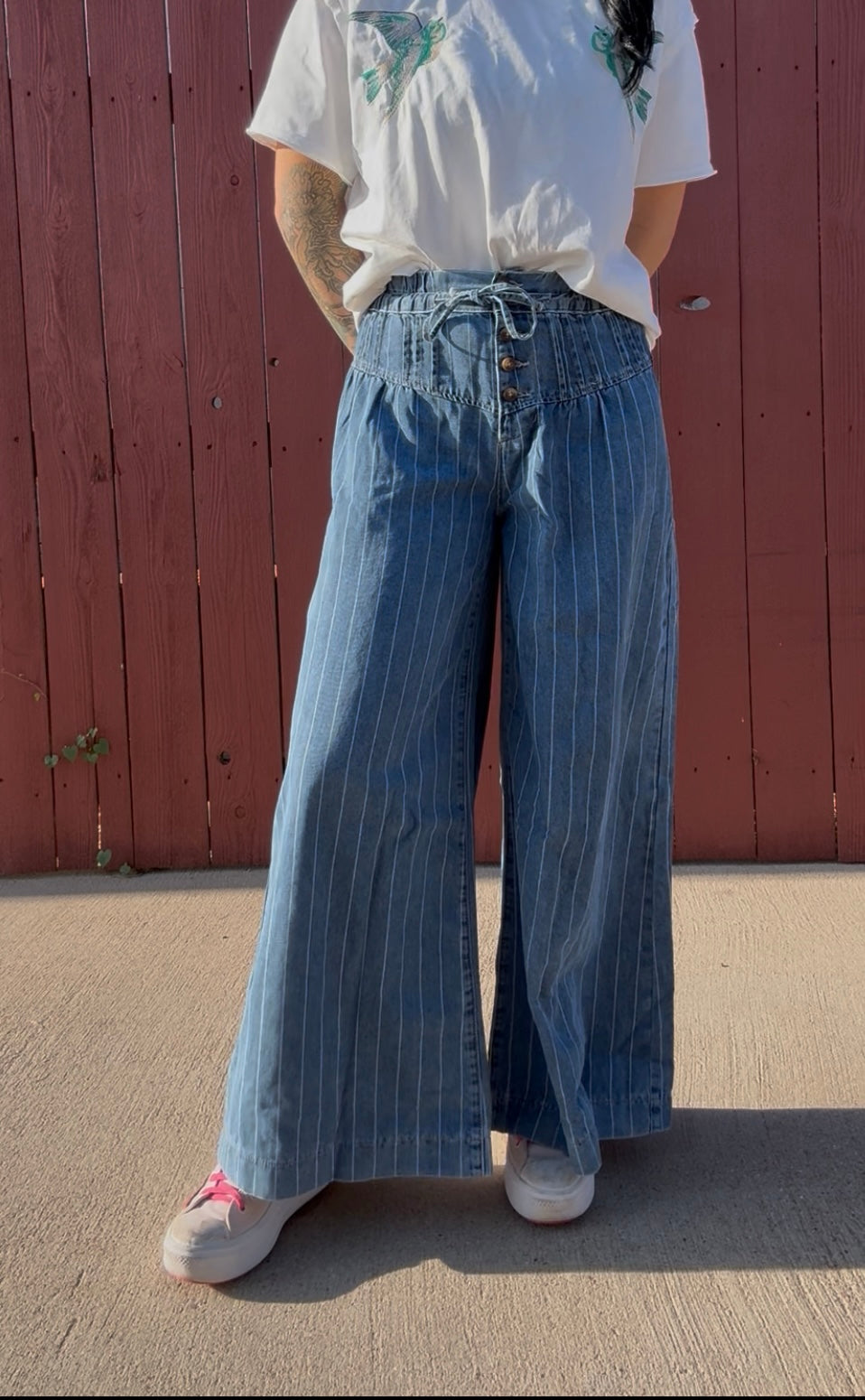 Stripy Denim Drawstring Pants