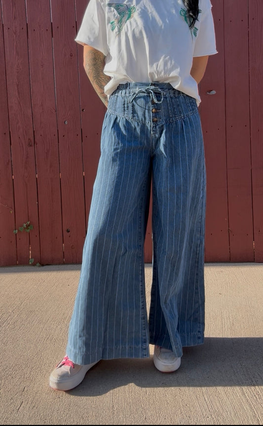 Stripy Denim Drawstring Pants