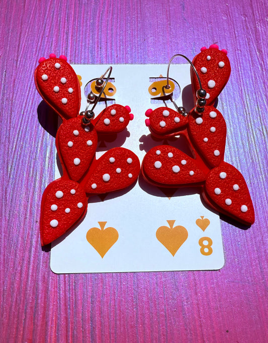 Little Prickly Cactus Earrings red