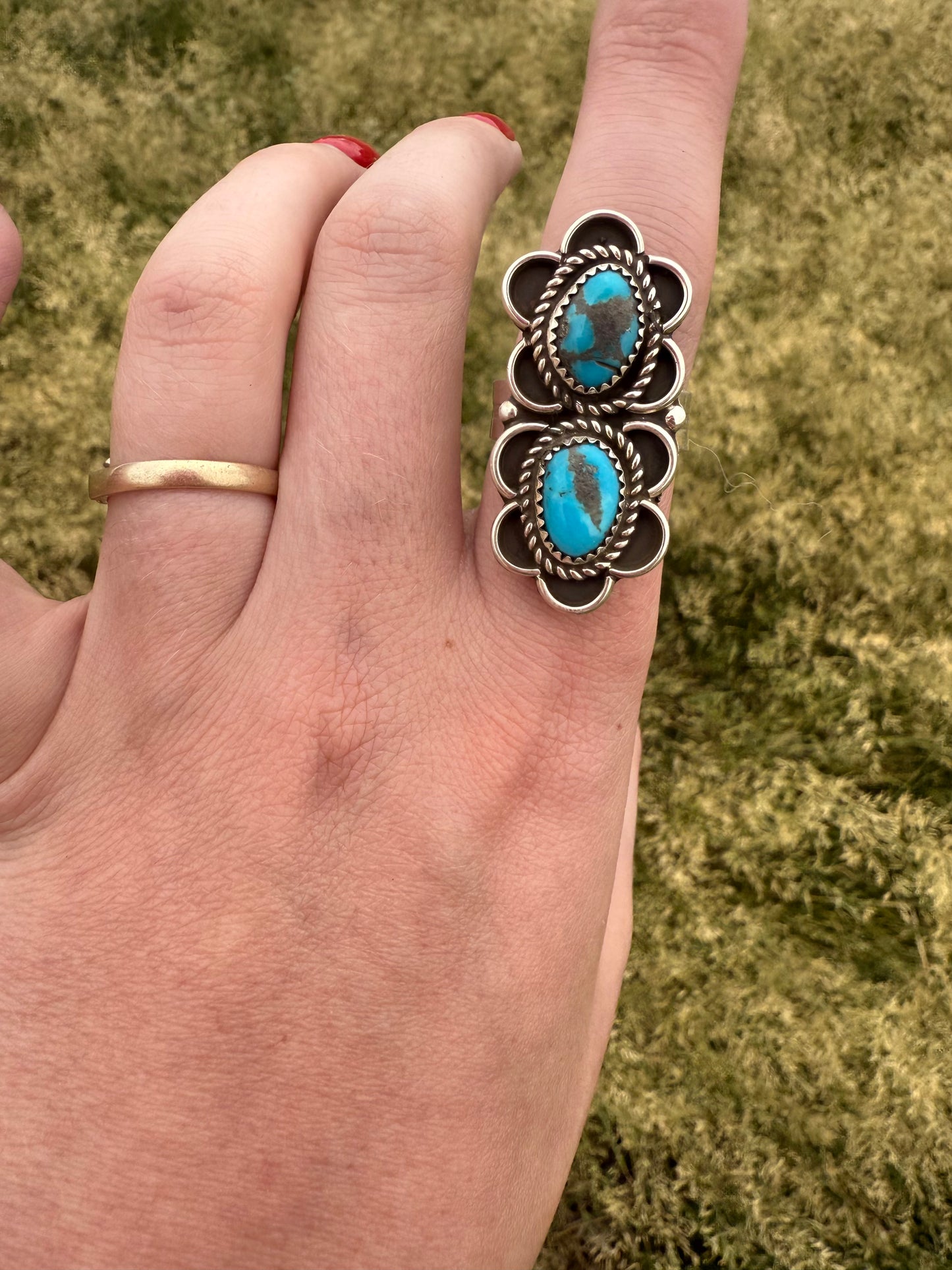 Adjustable 2 stone Turquoise Ring