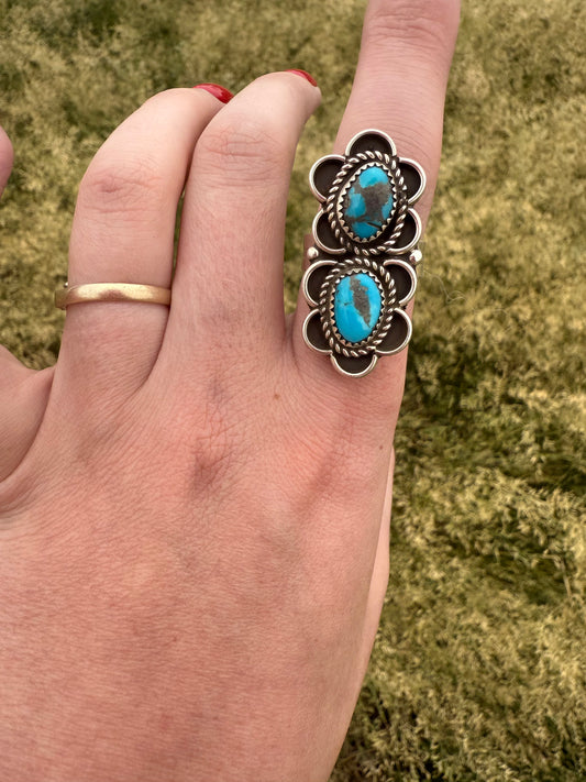 Adjustable 2 stone Turquoise Ring