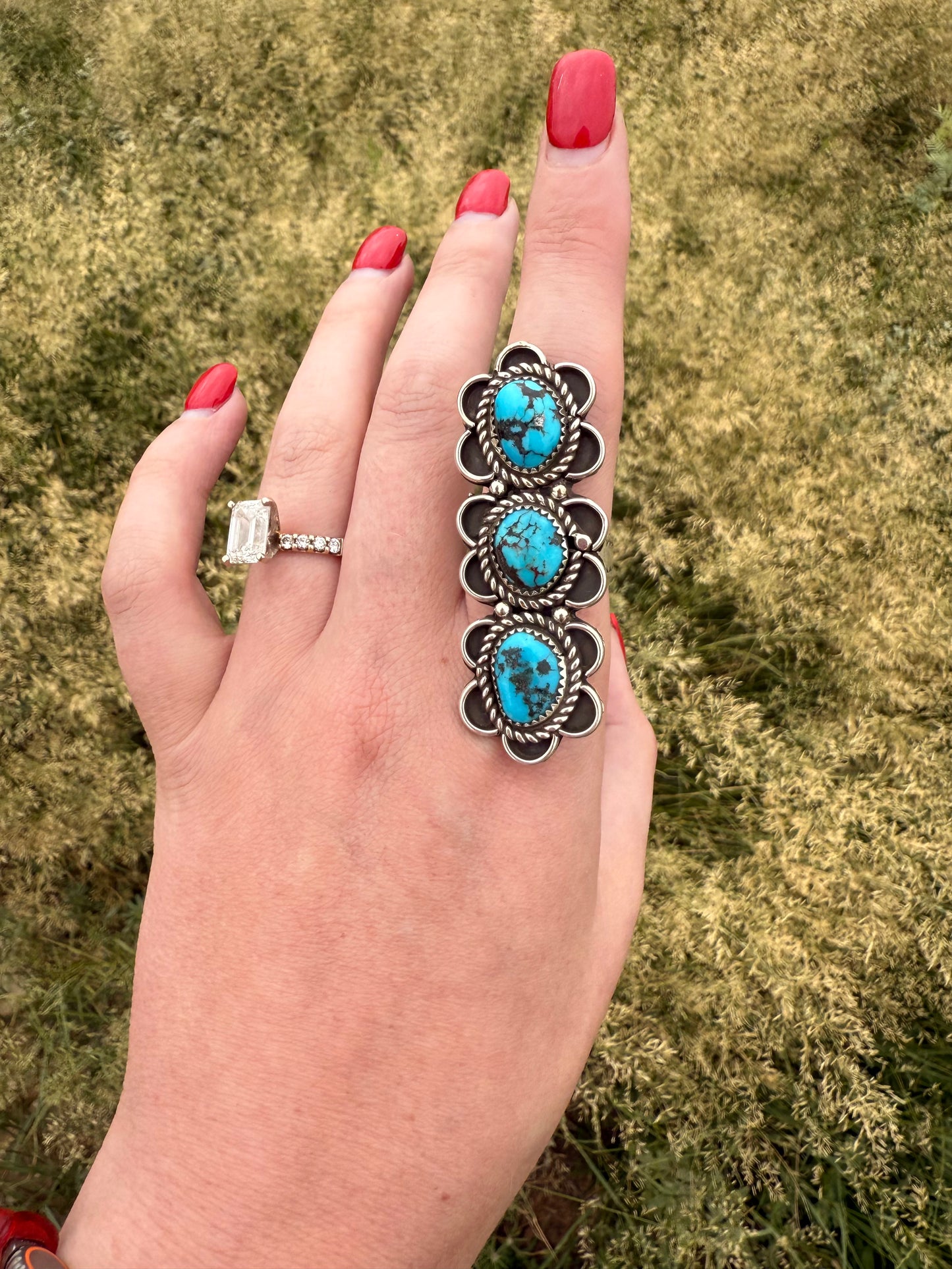 Adjustable Long Turquoise Ring
