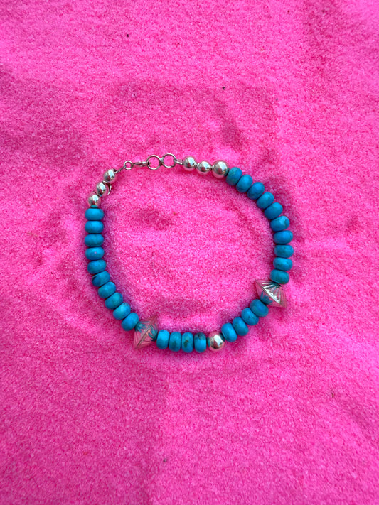 Turquoise & Silver Beaded Bracelet