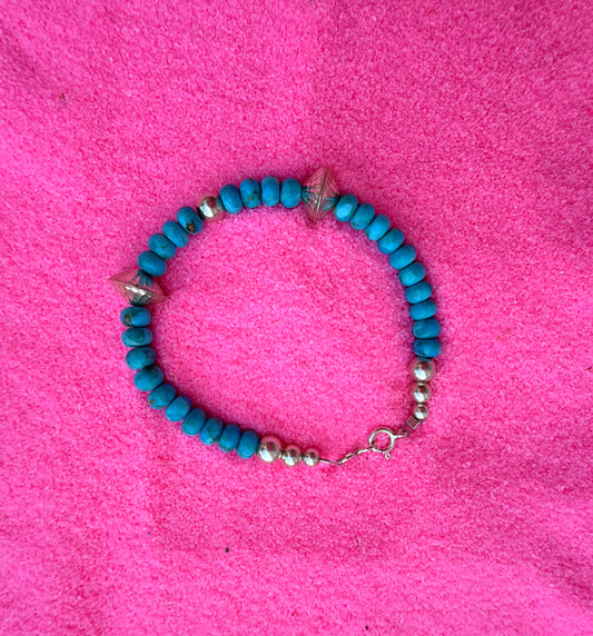 Turquoise & Silver Beaded Bracelet