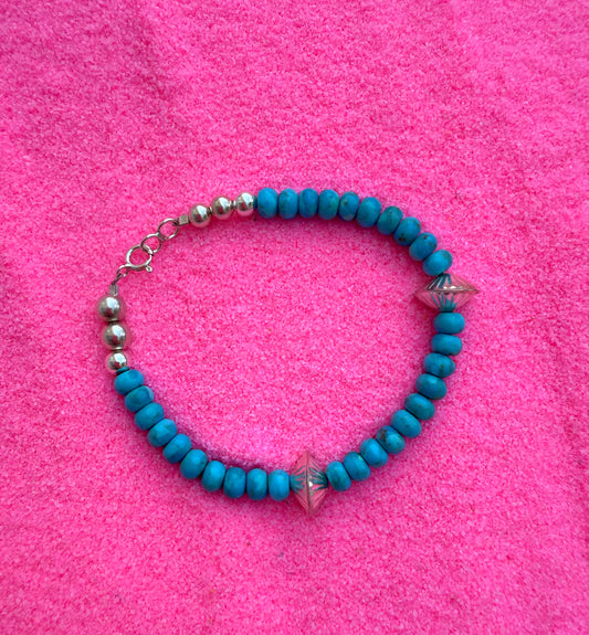 Turquoise & Silver Beaded Bracelet