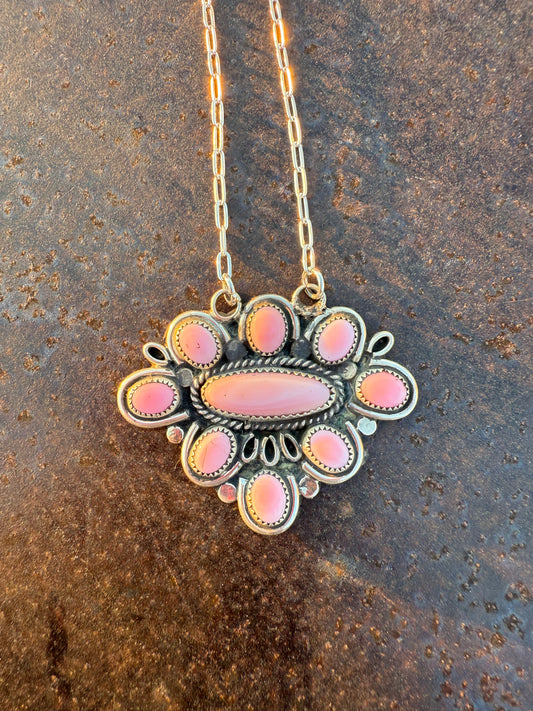 Floral Pink Conch Cluster Necklace