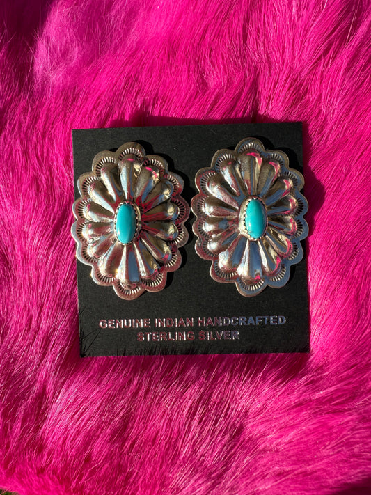 Beautiful High Shine Concho Turquoise Earrings