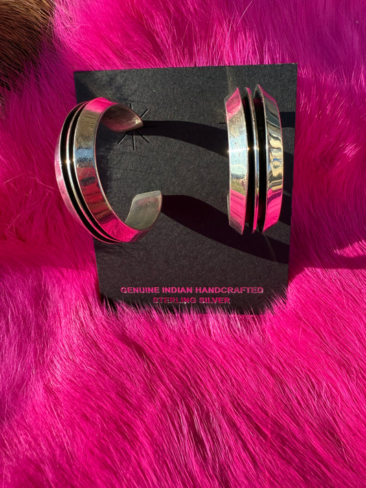 Ridged Silver Hoops