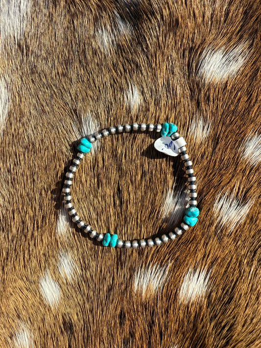 2MM Silver & Turquoise Stretch Bracelet